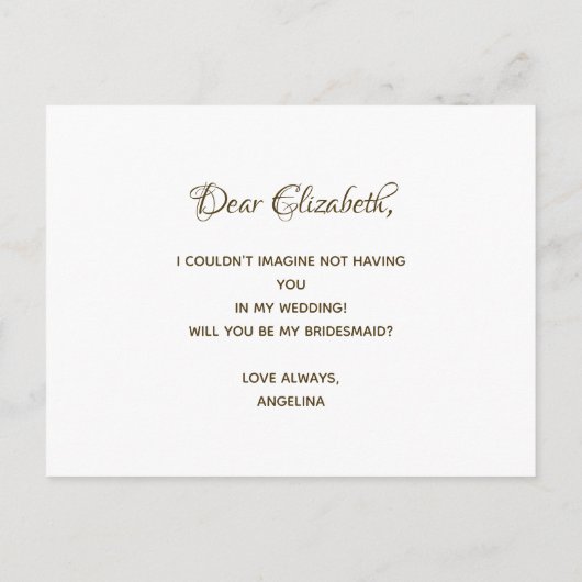 Eenvoudig gouden bruidsmeisje voorstel uitnodiging briefkaart (Achterkant)