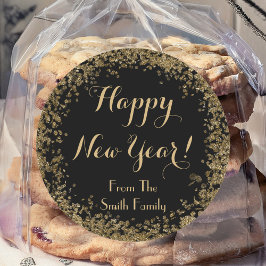Eenvoudig gouden Confetti en zwart gelukkig nieuwj Ronde Sticker