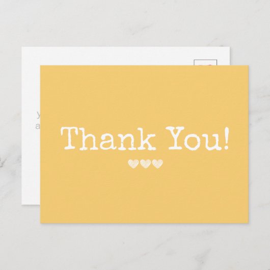 Eenvoudig Gouden Geel met Harten Dank u Briefkaart (Voorkant / Achterkant)
