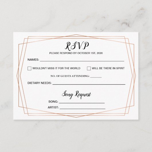 Eenvoudig gouden geometrische bruiloft RSVP-Briefk Informatiekaartje (Voorkant)