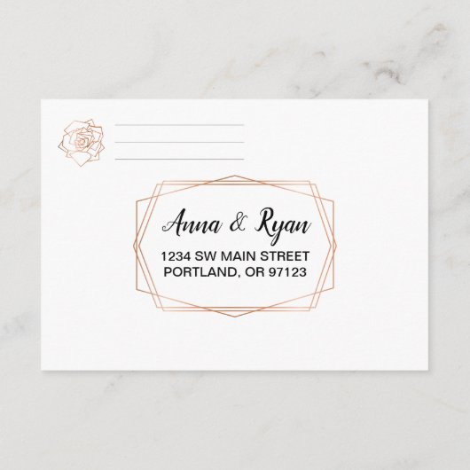 Eenvoudig gouden geometrische bruiloft RSVP-Briefk Informatiekaartje (Achterkant)