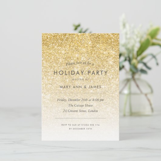 Eenvoudig Gouden Glitter Vakantie Party Kaart (Staand voorkant)
