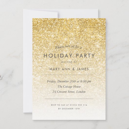 Eenvoudig Gouden Glitter Vakantie Party Kaart (Voorkant)