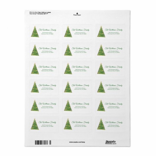 Eenvoudig gouden groene kerstboom adres etiket (Full Sheet)