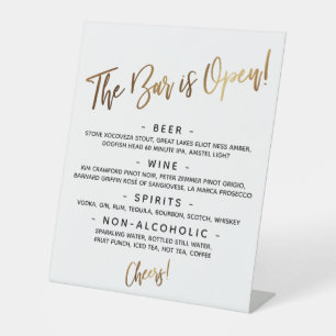 Eenvoudig Gouden Handgeschreven Open Bar Menubord Reclamebord Met Voetstuk