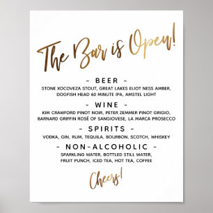 Eenvoudig gouden handgeschreven open bar menubordj poster