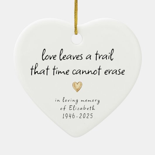 Eenvoudig gouden hart in liefdevolle herinnering keramisch ornament (Achterkant)