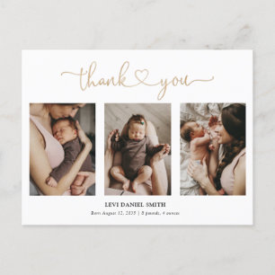 Eenvoudig Gouden Hart Script 3 Foto Baby Bedankt K Briefkaart