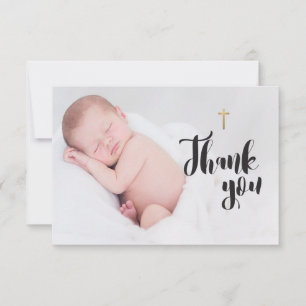 Eenvoudig gouden kruis Baby Doop Dank u Foto Bedankkaart