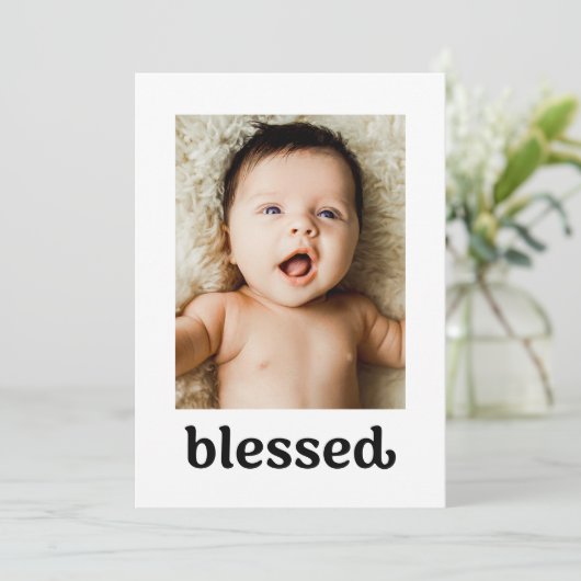 Eenvoudig gouden kruis Custom foto's Gezegend Doop Bedankkaart (Staand voorkant)