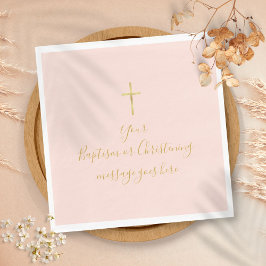 Eenvoudig Gouden Kruis Doop Christening Blush Roze Servet