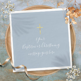 Eenvoudig gouden kruis doop christening Stofblauw Servet