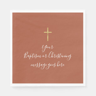 Eenvoudig Gouden Kruis Doop Christening Terracotta Servet