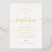 eenvoudig gouden kruis doop script folie uitnodiging (Voorkant)