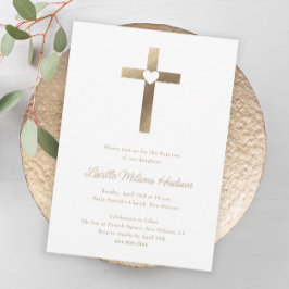 Eenvoudig Gouden Kruis met Hart Doop Kaart