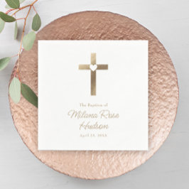 Eenvoudig Gouden Kruis met Hart Doop Servet