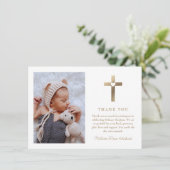 Eenvoudig Gouden Kruis met Hart Foto Doop Bedankkaart (Staand voorkant)