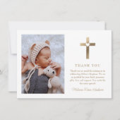 Eenvoudig Gouden Kruis met Hart Foto Doop Bedankkaart (Voorkant)