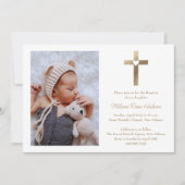 Eenvoudig Gouden Kruis met Hart Foto Doop Kaart (Voorkant)