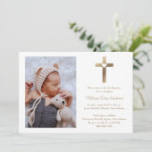Eenvoudig Gouden Kruis met Hart Foto Doop Kaart (Staand voorkant)
