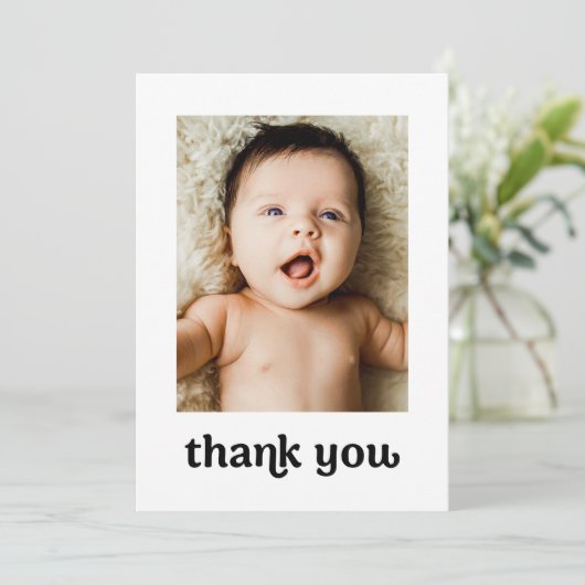 Eenvoudig Gouden Kruis Modern 2 Baby Foto's Doop Bedankkaart (Staand voorkant)