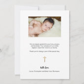 Eenvoudig Gouden Kruis Modern 2 Baby Foto's Doop Bedankkaart (Achterkant)