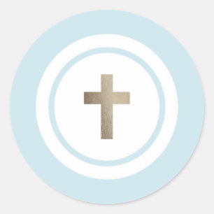 Eenvoudig gouden kruis religieus ronde sticker