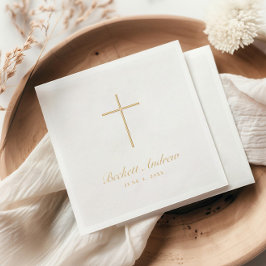 Eenvoudig gouden kruis schrift folie servetten