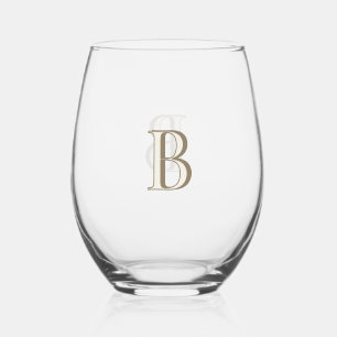 Eenvoudig gouden monogram wijnglas zonder voet