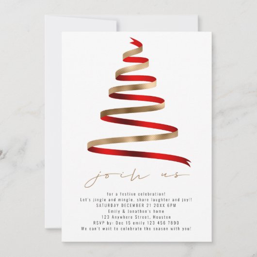 Eenvoudig Gouden Rode Boom Kerstfeest Kaart (Voorkant)