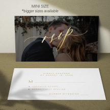 Eenvoudig gouden script moderne foto bruiloft RSVP