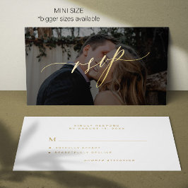 Eenvoudig gouden script moderne foto bruiloft RSVP Notitiekaartje