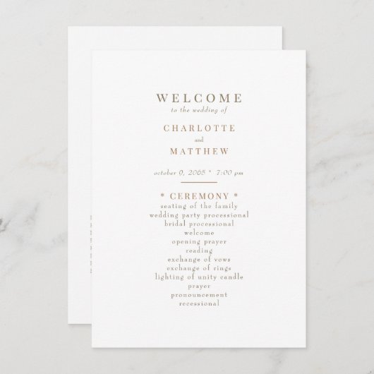 Eenvoudig gouden tekst bruiloft programma (Voorkant / Achterkant)