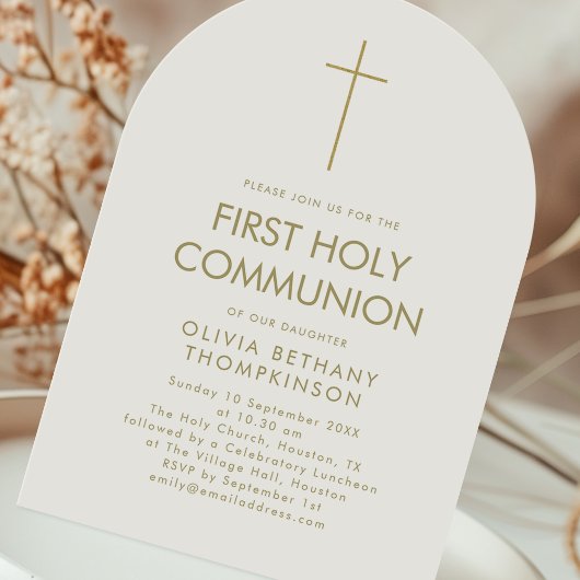 Eenvoudig Gouden Tekst Kruis Eerste Heilige Commun Kaart