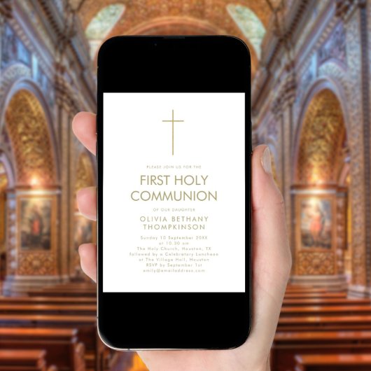 Eenvoudig Gouden Tekst Kruis Eerste Heilige Commun Kaart
