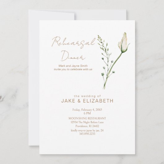 Eenvoudig Gouden Tekst Roos Bud Repetitie Diner Kaart (Voorkant)