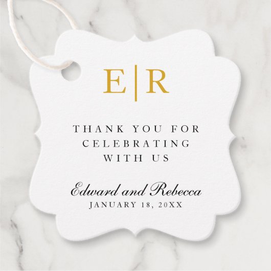 Eenvoudig goudmonogram Elegant Wedding Bedankjes Labels (Voorkant)