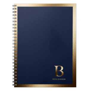 Eenvoudig goudmonogram marineblauw Notitieboek
