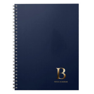 Eenvoudig goudmonogram   marineblauw Notitieboek