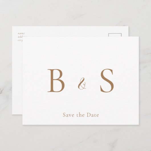 Eenvoudig goudmonogram oliage Weddenschap Bewaar d Aankondigingskaart (Voorkant / Achterkant)