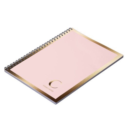 Eenvoudig goudmonogram omlijst | Roze Notitieboek (Linkerzijde)