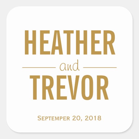 Eenvoudig goudweddenschap vierkante sticker (Voorkant)