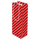 Eenvoudig grafisch diagonaal wit strippatroon op r wijn cadeautas (Voorkant Gekanteld)