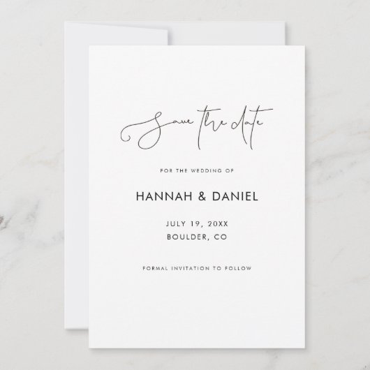 Eenvoudig grafisch minimalistisch modern script fo save the date (Achterkant)
