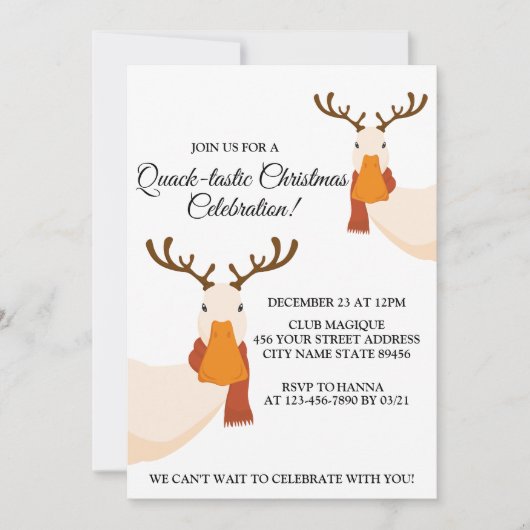 Eenvoudig Grappig Kerst Schattige Eend Antlers Kaart (Voorkant)