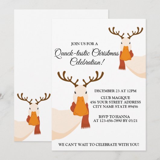 Eenvoudig Grappig Kerst Schattige Eend Antlers Kaart (Voorkant / Achterkant)