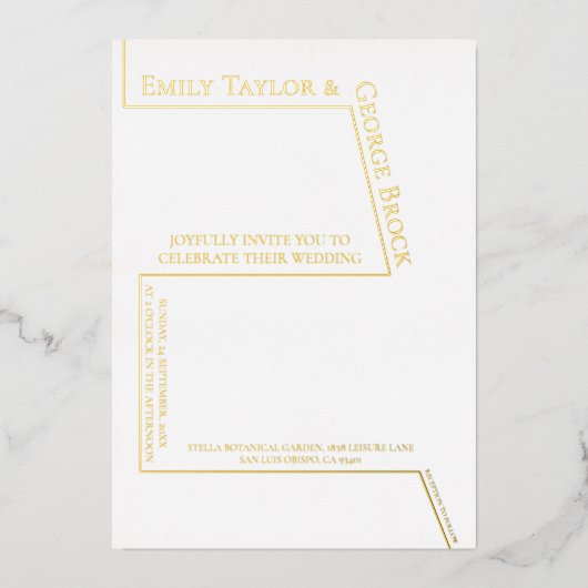 Eenvoudig grappig zwart en wit modern huwelijksgou folie uitnodiging (Voorkant)