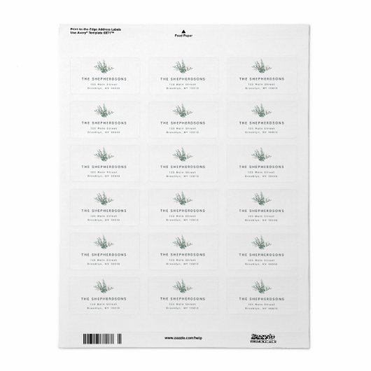 Eenvoudig Greenerage Foliage Return Address Label (Full Sheet)