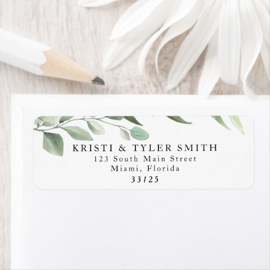 Eenvoudig Greenery Leaves Return Address Label (Insitu)