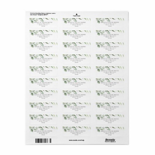 Eenvoudig Greenery Leaves Return Address Label (Full Sheet)